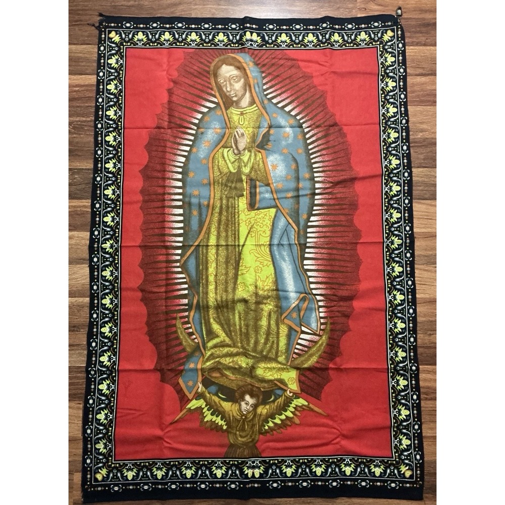 Virgin Mary OUR LADY OF GUADALUPE Fabric Wall Hanging Religious 55" X 37" **READ